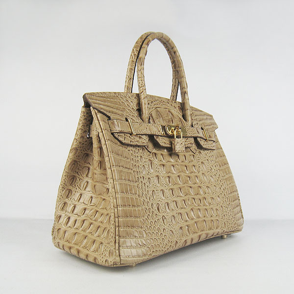 Replica Hermes Birkin 30CM Crocodile Head Veins Bag Apricot 6088 On Sale - Click Image to Close